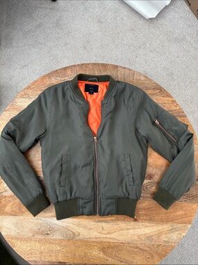 Olive Bomber Jacket with Orange Liner